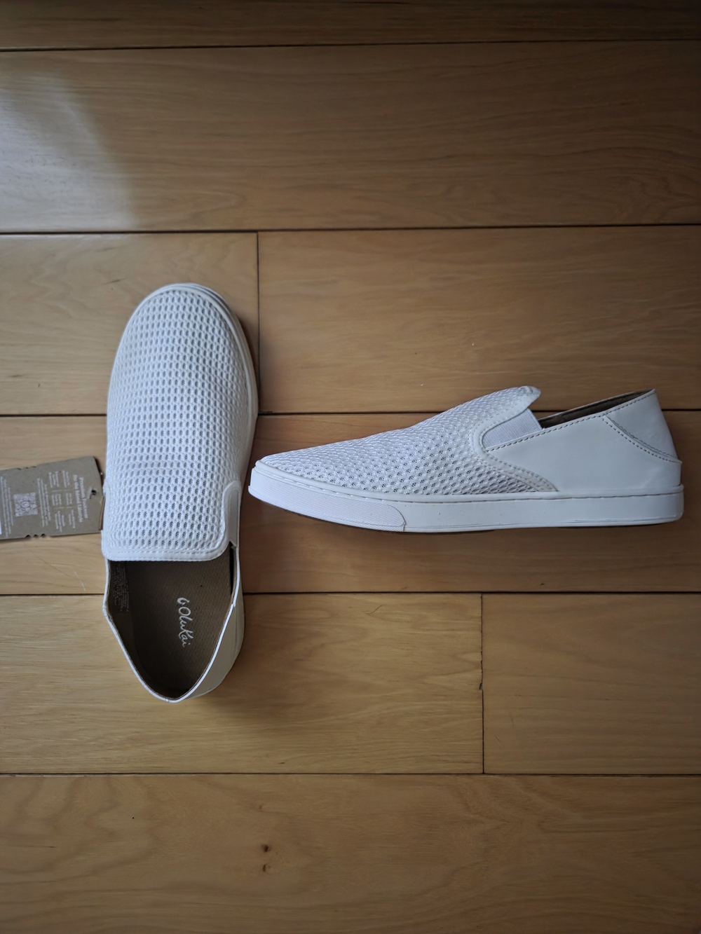 OluKai Women's White Slip-On Perforated Loafers
